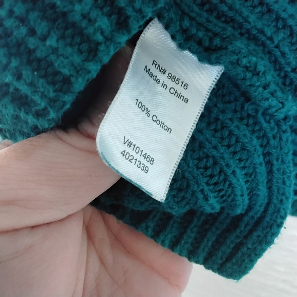 Coldwater Creek 100%Cotton Dark Teal Cowl Neck Sweater - Picture 7 of 9